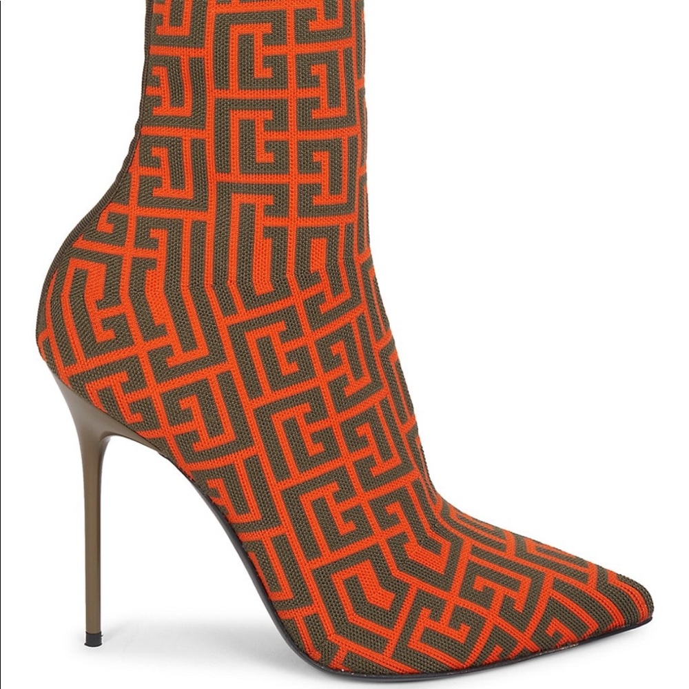 Balmain
Skye Monogram Knit Stiletto-Heel Booties